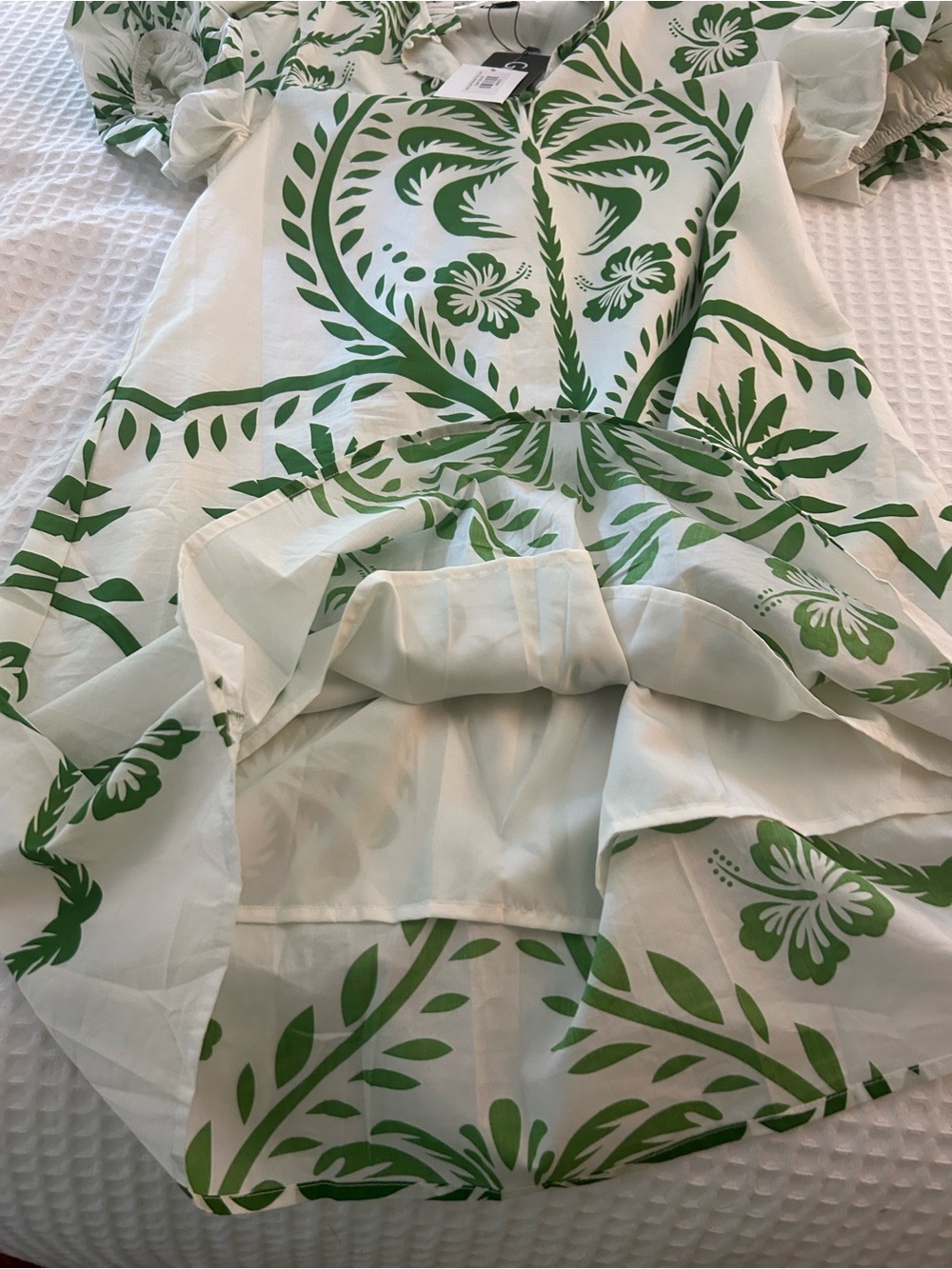 GiGiO Collection Cream dress with Green Botanical Motif - Picture 6 of 10